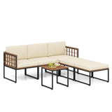 6 Piece Patio Conversation Sofa Set, Acacia Wood Chair Set