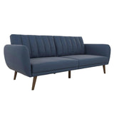 Brittany Sofa Futon, Premium Linen Upholstery and Wooden Legs, Blue Linen