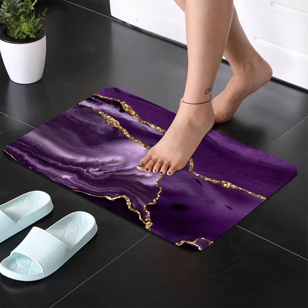 Diatomaceous Earth Bath Mat,Purple-gold marble Soft Wrinkle Free Bathroom Floor Rugs Non-Slip Volume Super Absorbent Fast Drying for Bathroom Kitchen Door mat,Eco-Friendly Easy to Clean(40cm×60cm)