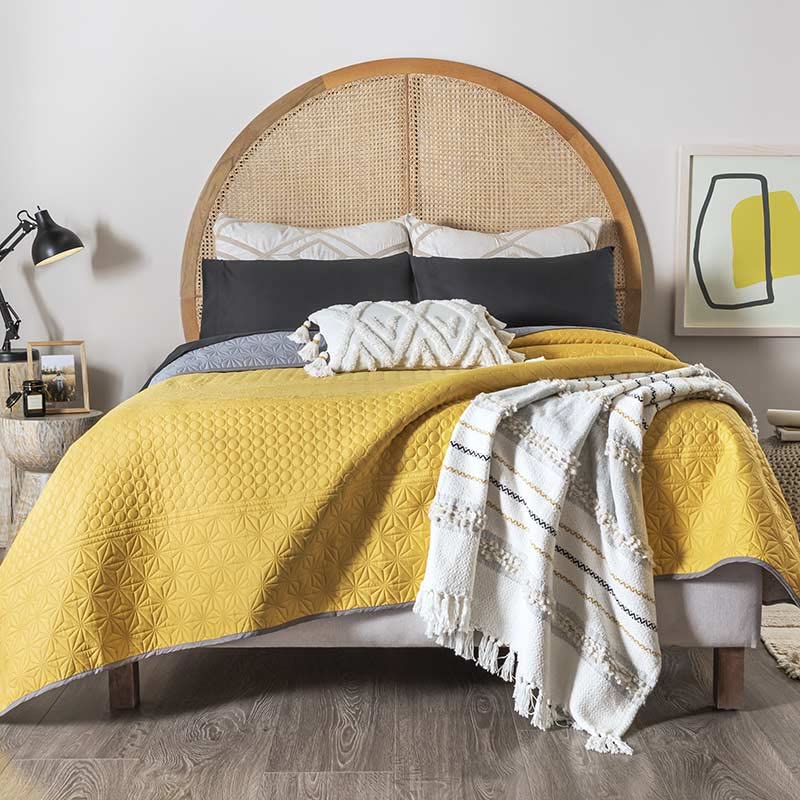Queen Comforter, Novo Mustard Queen Size Bedding, Reversible Cozy Blankets in Golden