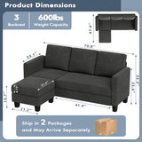 Convertible Sectional Sofa Couch, L-Shaped 3 Seat with Linen Fabric