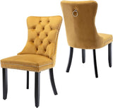 Tufted Dining Chairs Set of 4, Velvet Upholstered Dining Chairs with Nailhead Back and Ring Pull Trim