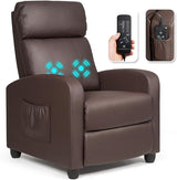 Recliner Chair, Massage Wingback Single Sofa w/Side Pocket, Fabric Recliner