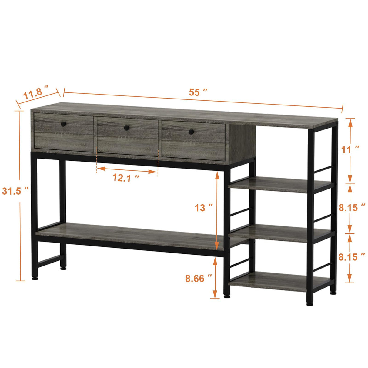 55'' Console Tables for Living Room, Entryway Table with 3 Drawers and 4 Storage Shelves