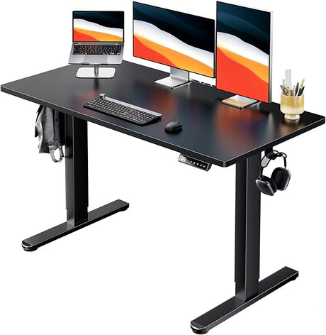 Electric Standing Desk, 48" x 24" Whole Piece Desktop, Adjustable Height Computer Desk, 4 Height Memory Settings, Sit Stand Up Desk for Home Office, White