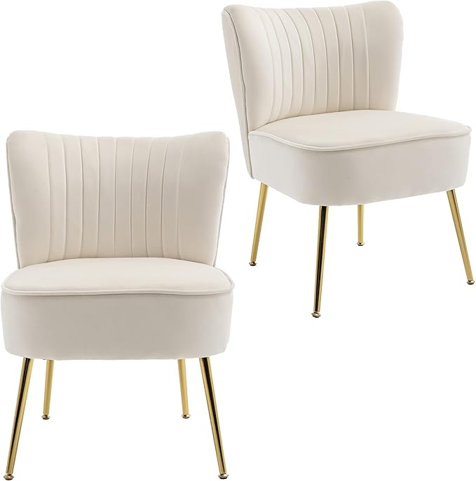 Modern Velvet Upholstered Accent Chair Set of 2,Mid Century Living Room Chairs with Golden Legs