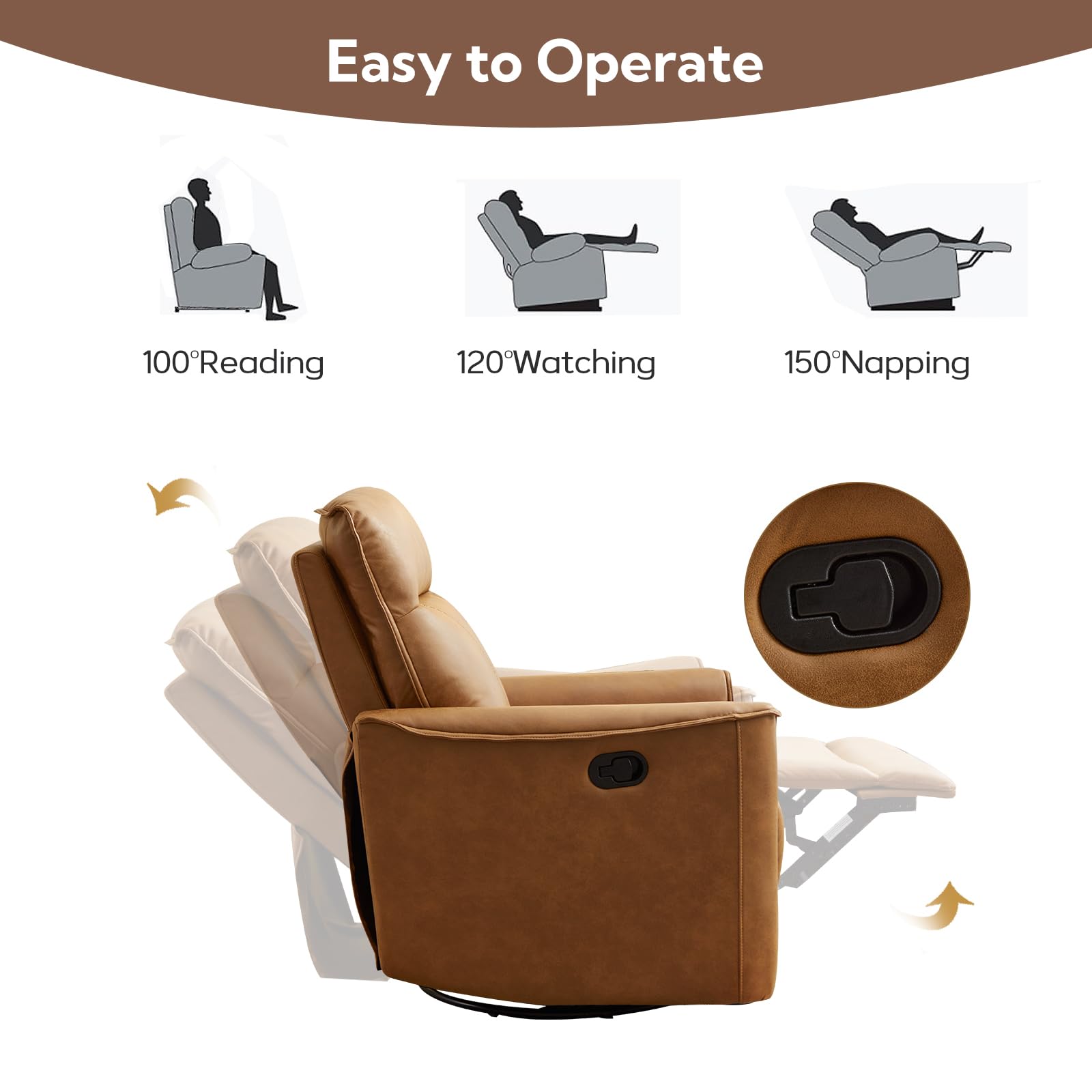 NuraGlide Mid-Century Swivel Rocking Recliner Chair