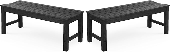 Outdoor Bench, 2-Person Patio Backless Bench, All-Weather HIPS Garden Bench