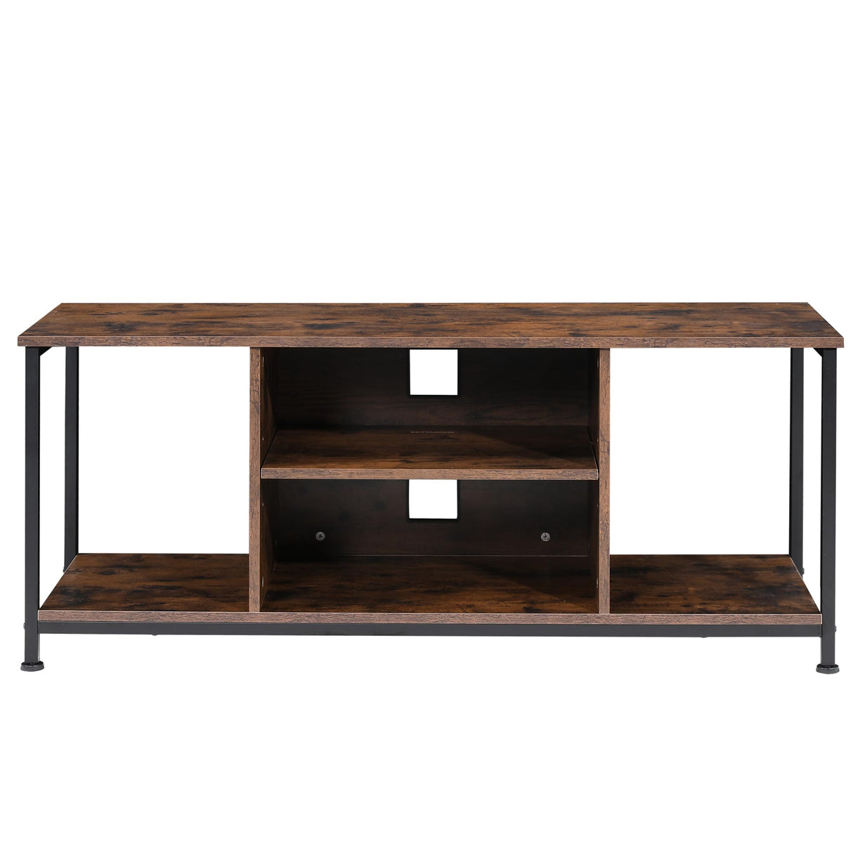 TV Stand for Up to 50 Inch TVs, Accent TV Cabinet with Open Shelf for Living Room, Media Center, Steel Frame, Rustic Brown and Black