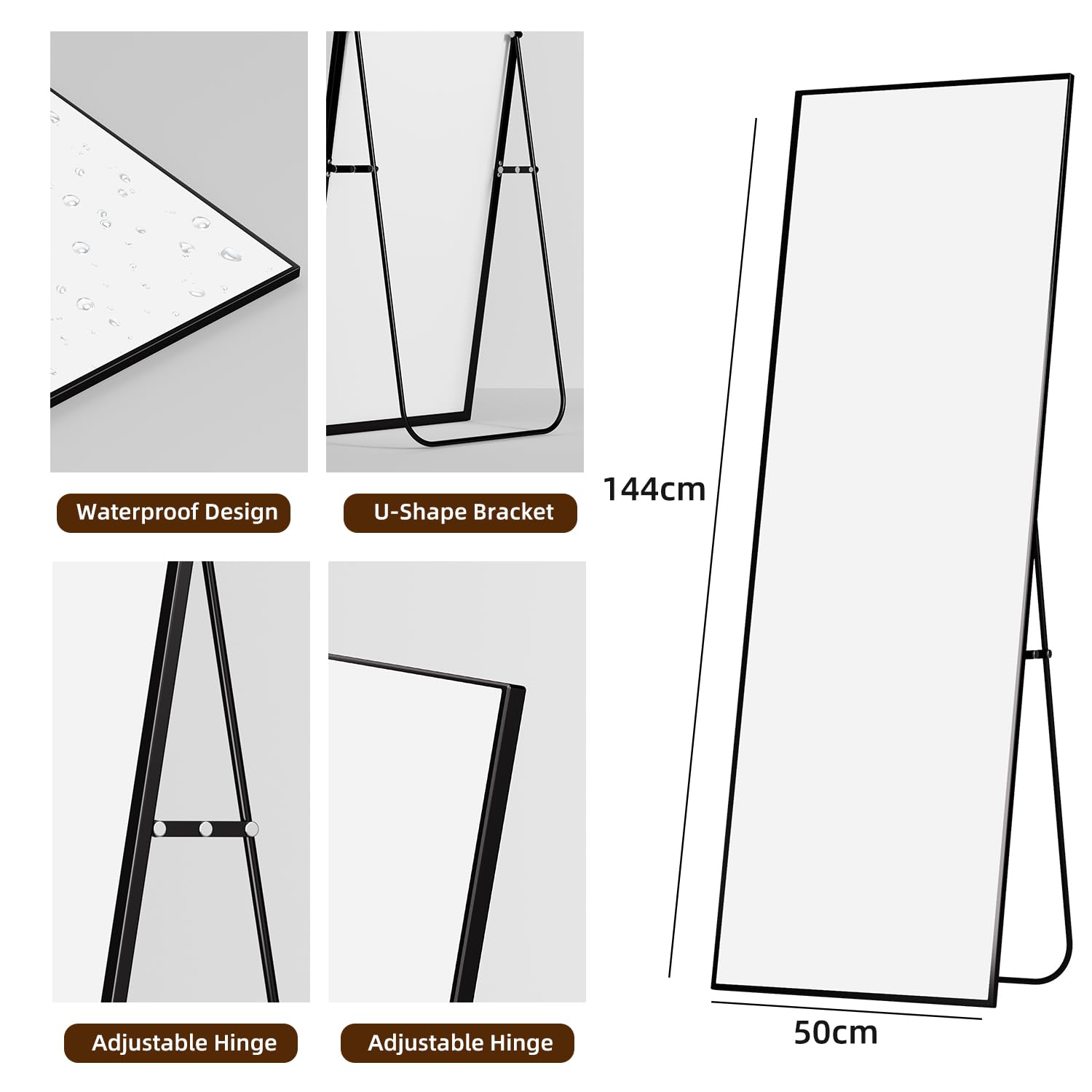 Full Length Mirror with Stand - 57x20 Aluminum Frame