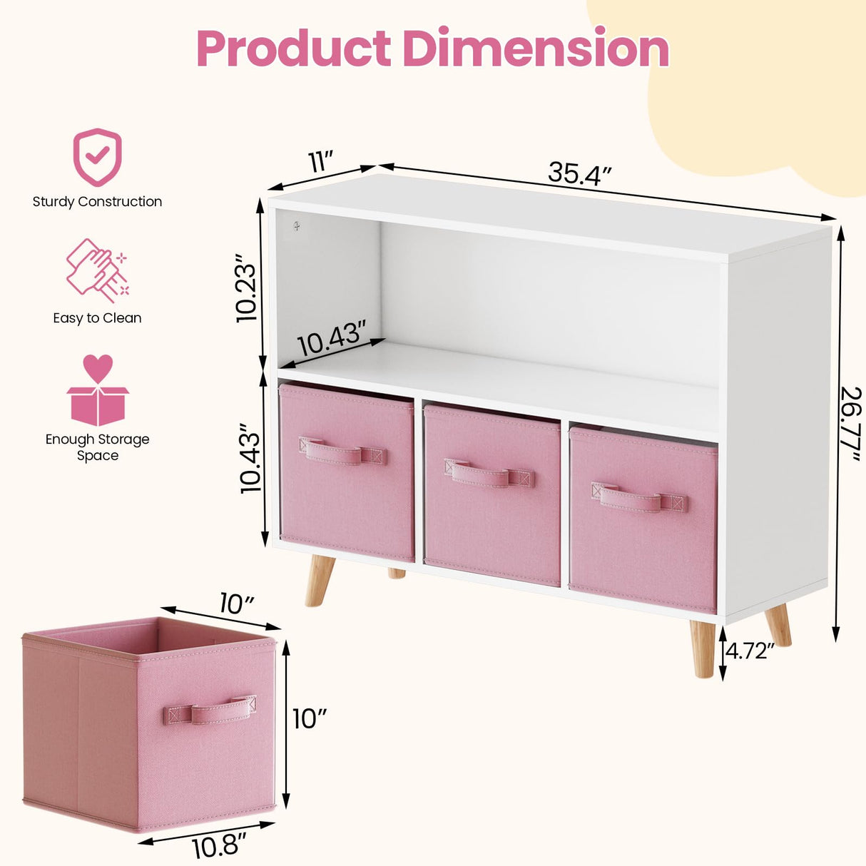 Toy Storage Organizer with 3 Drawers, Multi-Functional Children Bookcase