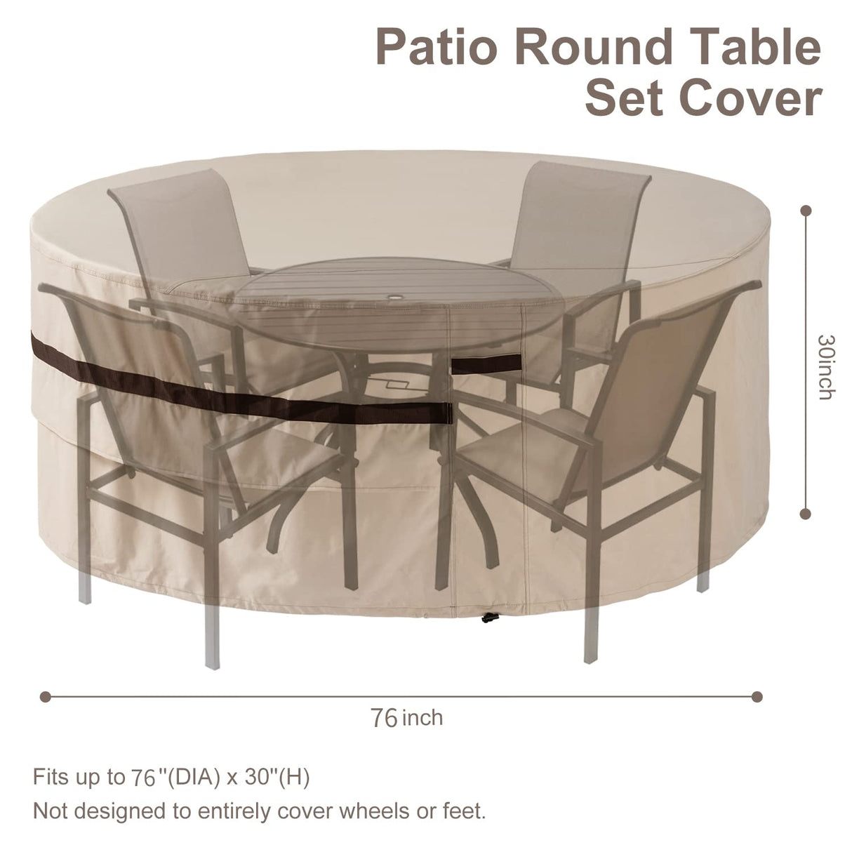 Round Patio Table Cover 76'' Dia Waterproof Patio Furniture Set Covers 30