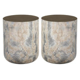 Diaz 16" Drum Modern Concrete End Table in Antique Brass - Set of 2