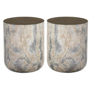 Diaz 16" Drum Modern Concrete End Table in Antique Brass - Set of 2