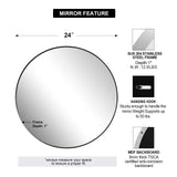 Round Bathroom Mirror, 24’’ Brushed Silver Round Bathroom Mirrors in Stainless Steel