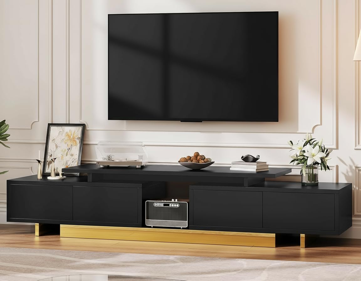 Extendable TV Stand 63-89 Inches with Storage Cabinets - Black