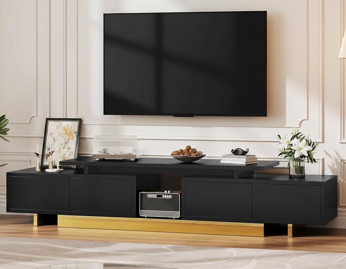 Extendable TV Stand 63-89 Inches with Storage Cabinets - Black