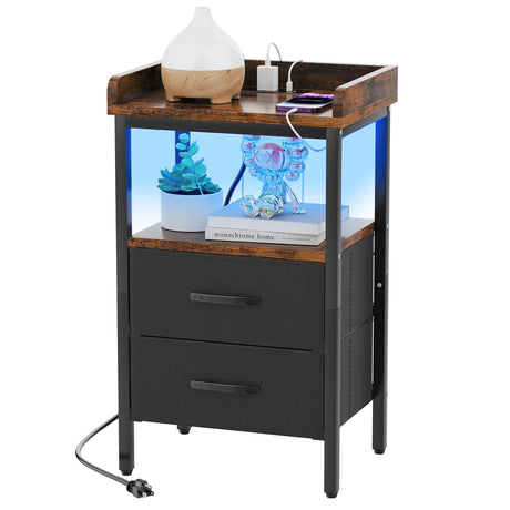 LED nightstand with Charging Station Bedside Table with Drawers USB Side Tables