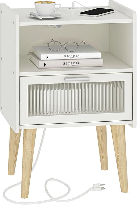 Nightstand with Charging Station, Bedside Tables, End Table Side Table