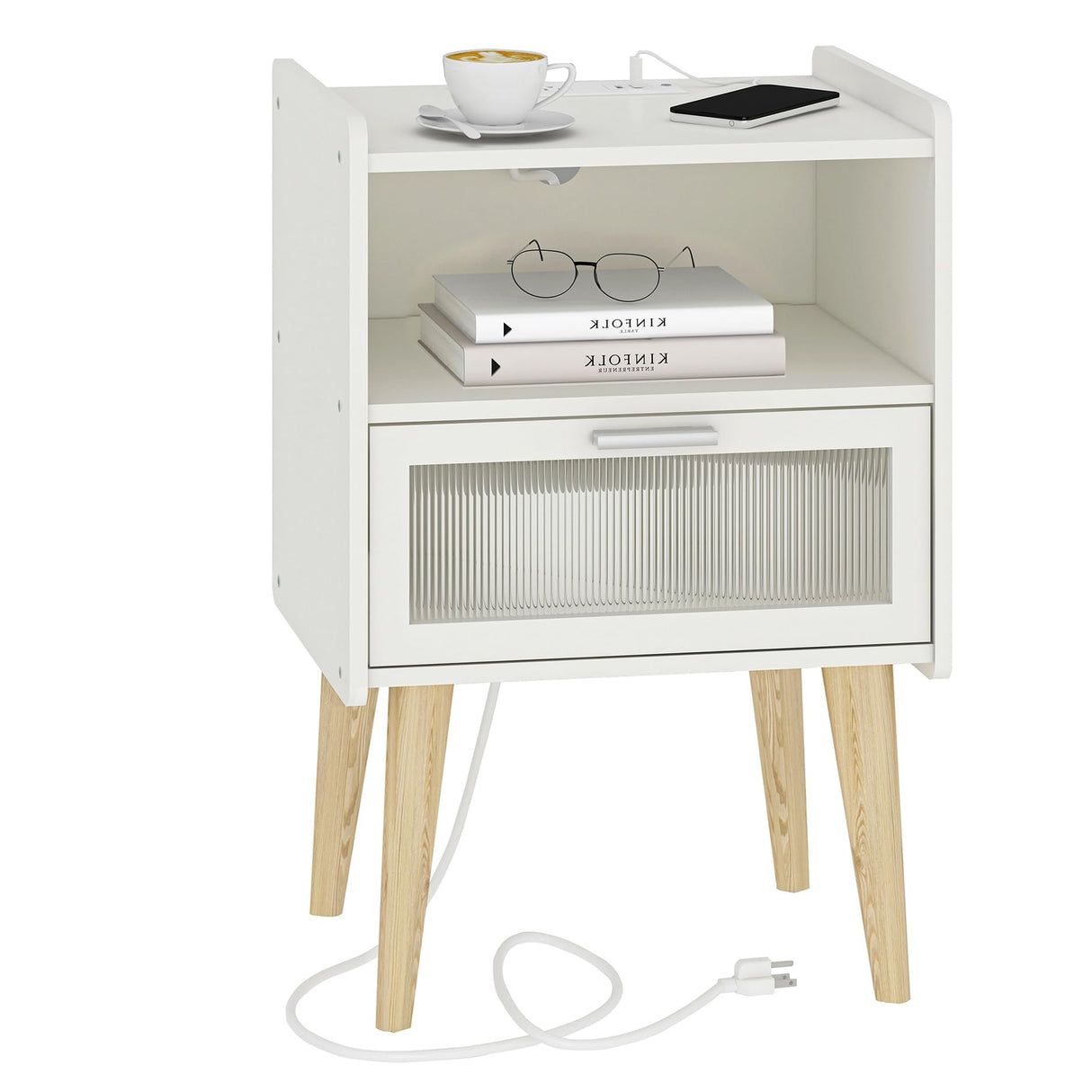 Nightstand with Charging Station, Bedside Tables, End Table Side Table