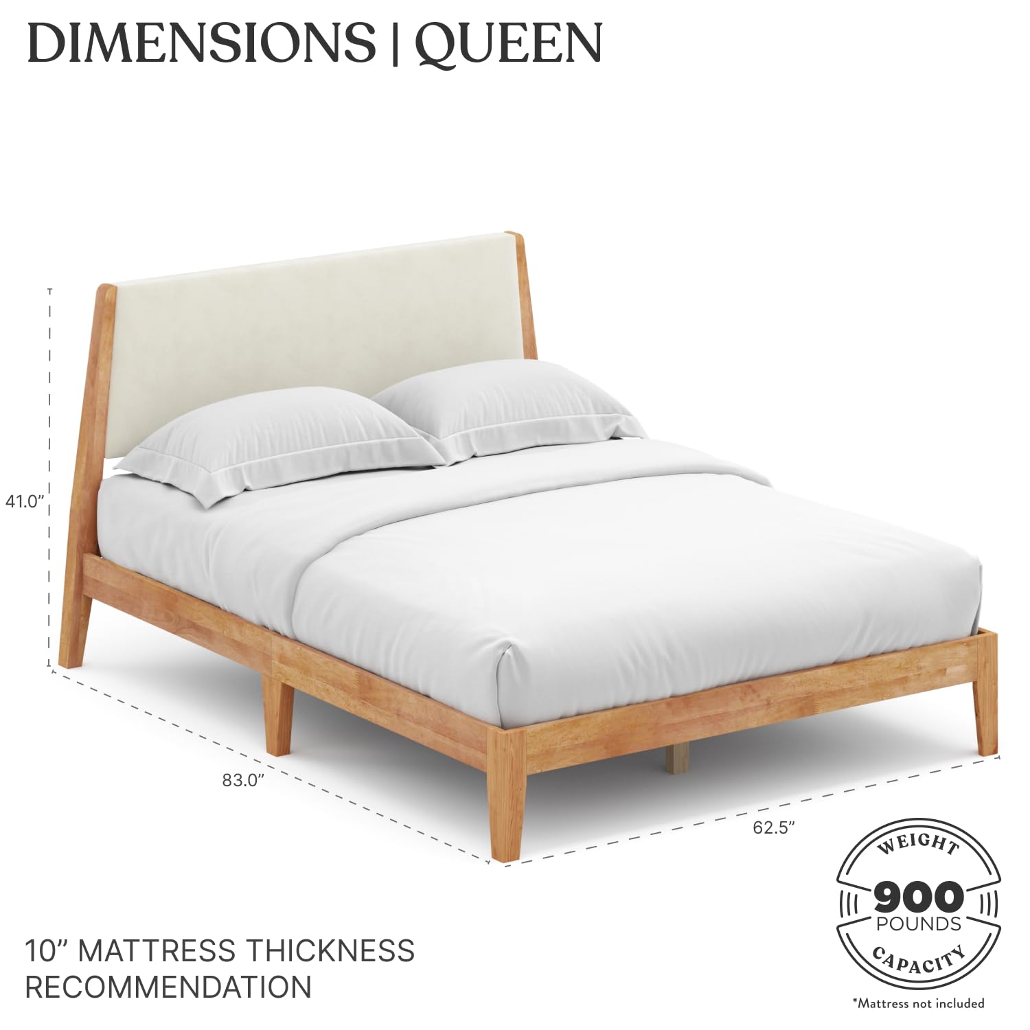 Solid Wood Queen Bed Frame with Headboard - Beige Walnut