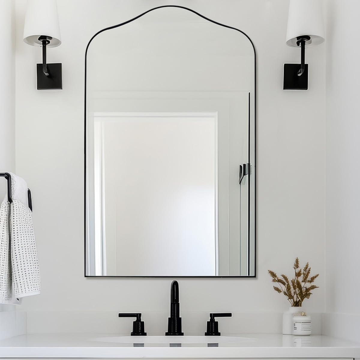 Irregular Wall Mirror, 22x35 Matte Black Asymmetrical Mirror with Metal Frame