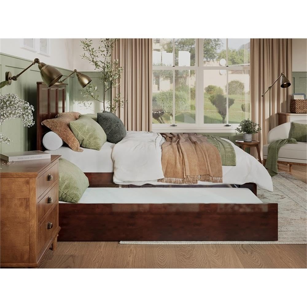 Wood Bed with Twin XL Trundle in Walnut