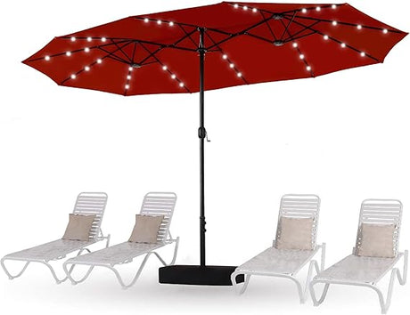 15ft Patio Umbrella with 36 LED Solar Lights, Double Sided Outdoor Umbrella for Patio,