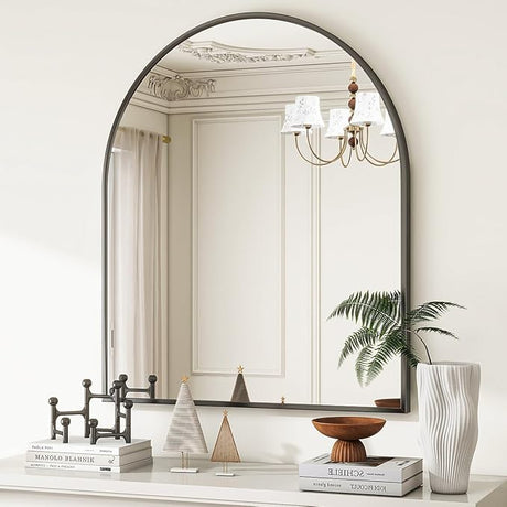 Arched Wall Mirror, 30 x 38 inch Arch Bathroom Mirror, Wall Mounted Vanity Mirror with Arch Metal Frame, Modern Bathroom Vanity Mirror