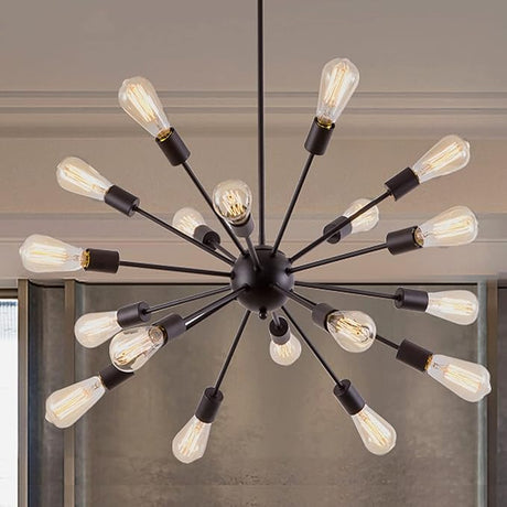 Sputnik Chandeliers Black, Modern 12-Light Farmhouse Pendant Light Mid Century