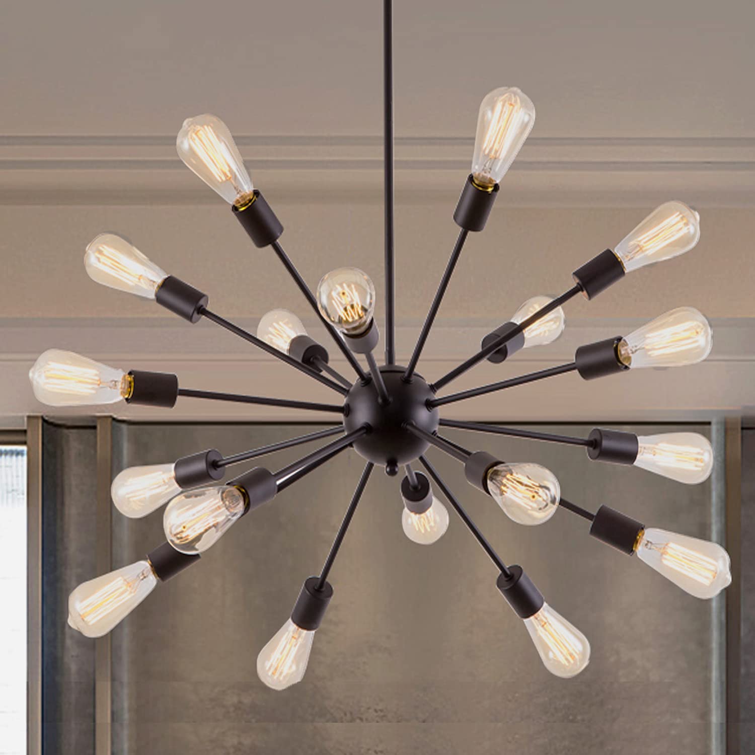 Sputnik Chandeliers Black, Modern 18-Light Farmhouse Pendant Light Mid