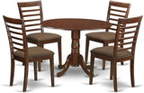 Dublin 5 Piece Dining Set for 4 Includes a Round Kitchen Table with Dropleaf and 4 Linen Fabric Upholstered Dinette Chairs,