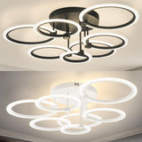 1pc 7 Rings Black and 1pc White Modern Ceiling Light Fixtures with Remote,31.8" 130W