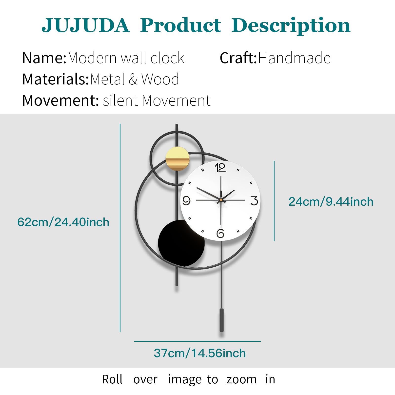 Large Wall Clock for Living Room, Modern Decorative Metal Silent Wall Clocks for Home Decor Bedroom Kitchen Office
