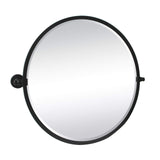 26'' Circle Pivot Bathroom Mirror in Matt Black Metal Frame Round Tilting Beveled Vanity Mirrors