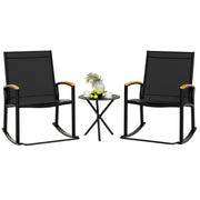 3 Piece Outdoor Rocking Bistro Set, Textilene Fabric Small Patio Furniture Set