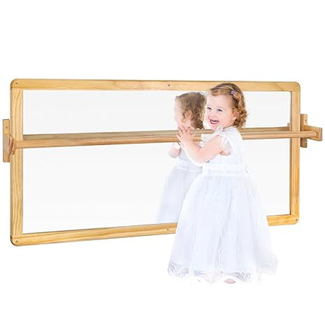 Mirror Baby Wall, Baby Pull Up Bar, Montessori 3-in-1 Shatterproof Mirror, Wooden Pull Up Bar