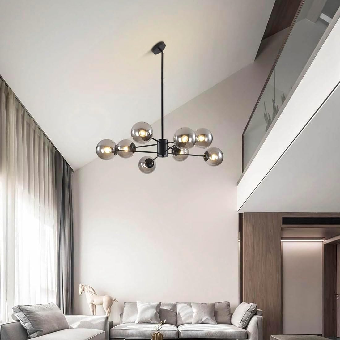 Glass Globe Chandelier Mid Century Modern Pendant Lights Black Ceiling