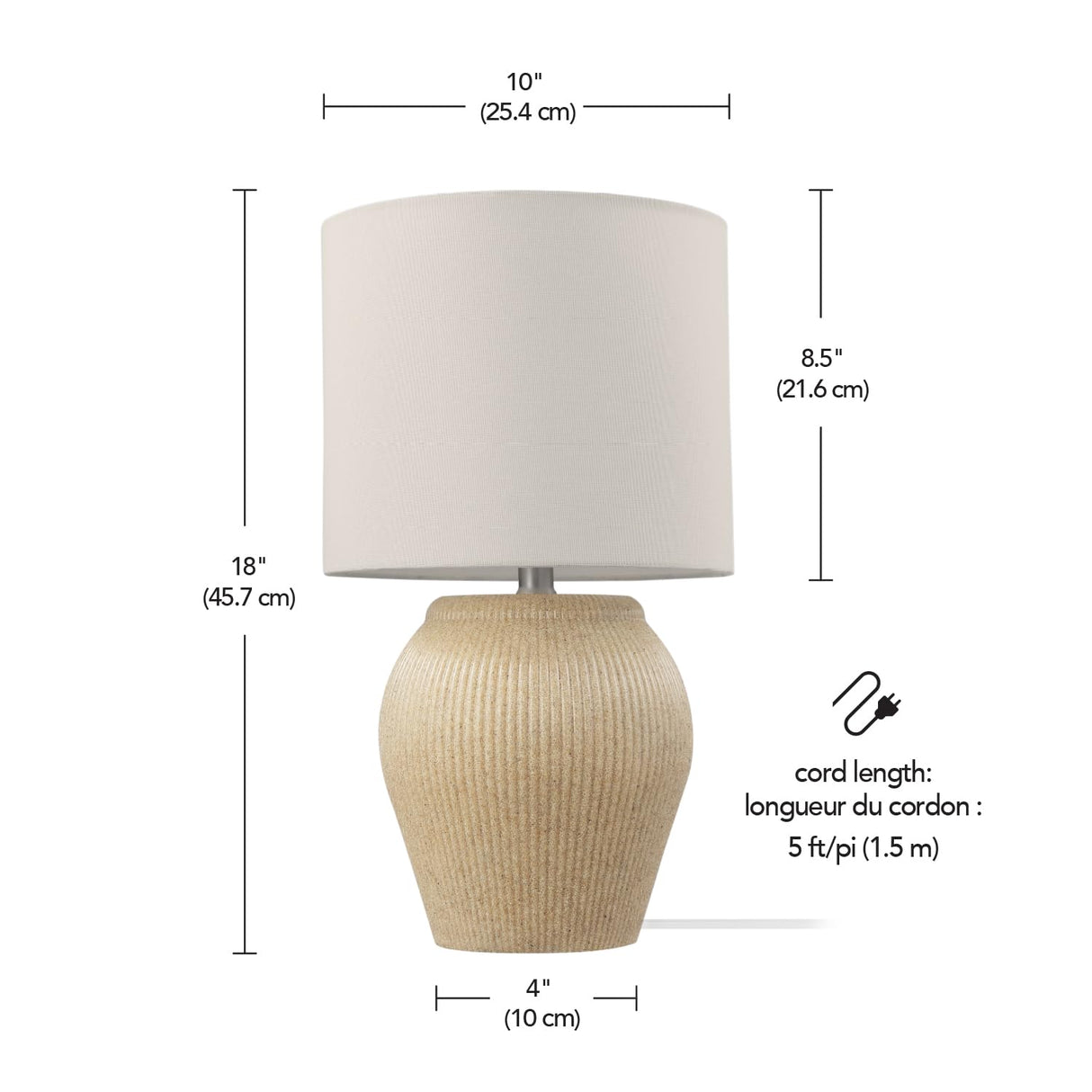 61000049 18" Ceramic Table Lamp, Soft Beige Finish, White Linen Shade, On/Off Rotary Switch on Socket, Table Lamp for Living Room, Home Décor,