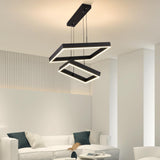 Behsig Modern Led Chandelier,2 Ring Rectangle Chandelier for Dining Room,Dimmable Black Modern Chandelier High Ceiling Hanging Lighting Fixture with Remote,Adjustable Foyer Chandelier