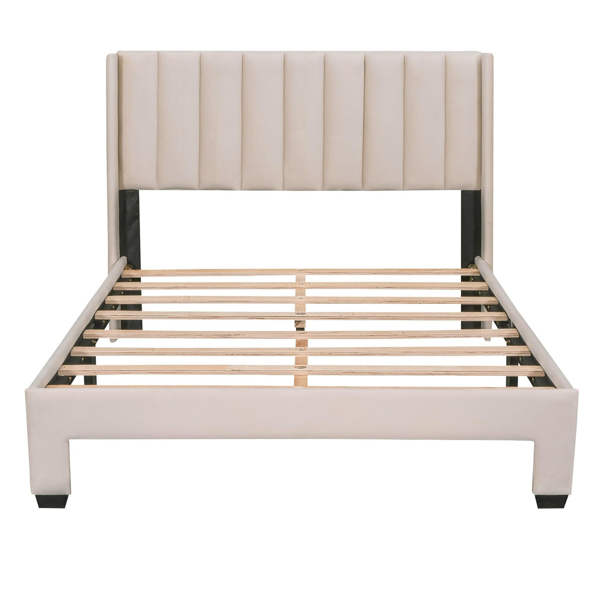 Velvet Platform Bed with Big Drawer Beige - Full