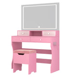 Vanity Desk with LED Lighted Mirror and Power Outlet, Makeup Table with 4 Drawers