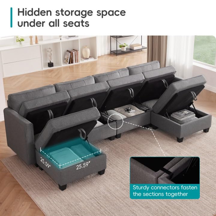 Modular Sectional Couch Sofa, Convertible U Shaped Couch with Storage Ottomans,