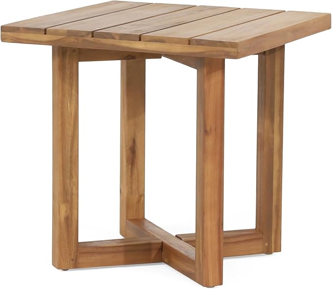 Gino Outdoor Acacia Wood Side Table, Natural Finish