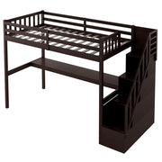 Twin Loft Bed with Desk and Storage Wood Loft Bed Frame with Staircase Storage Loft Bed for Kids Boys Girls Teens, Espresso