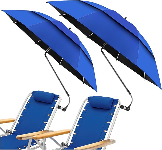 2 Pack 48.6" Double Canopy Umbrella with Clamp, UPF50+ Beach Chair Umbrella