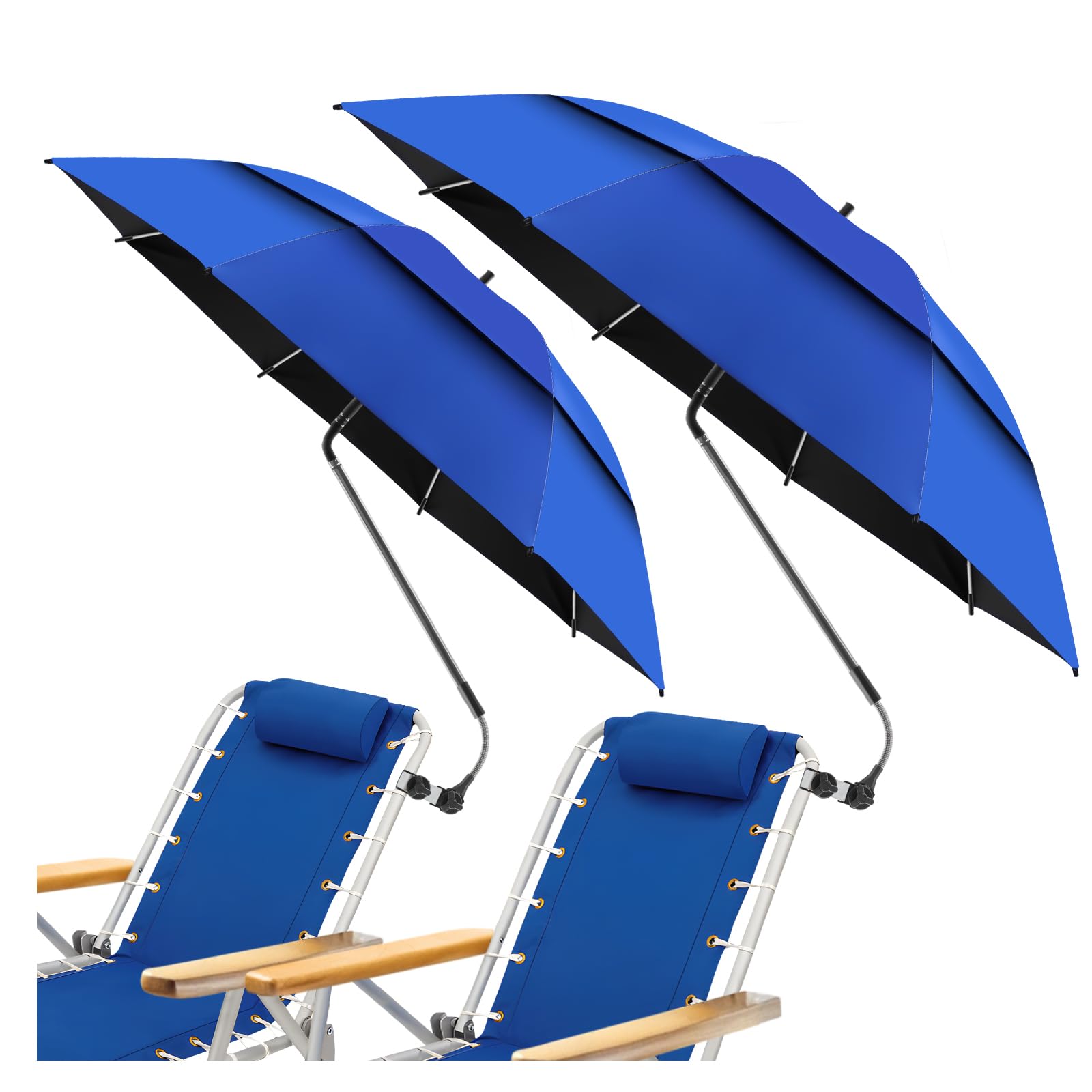 2 Pack 48.6" Double Canopy Umbrella with Clamp, UPF50+ Beach Chair Umbrella