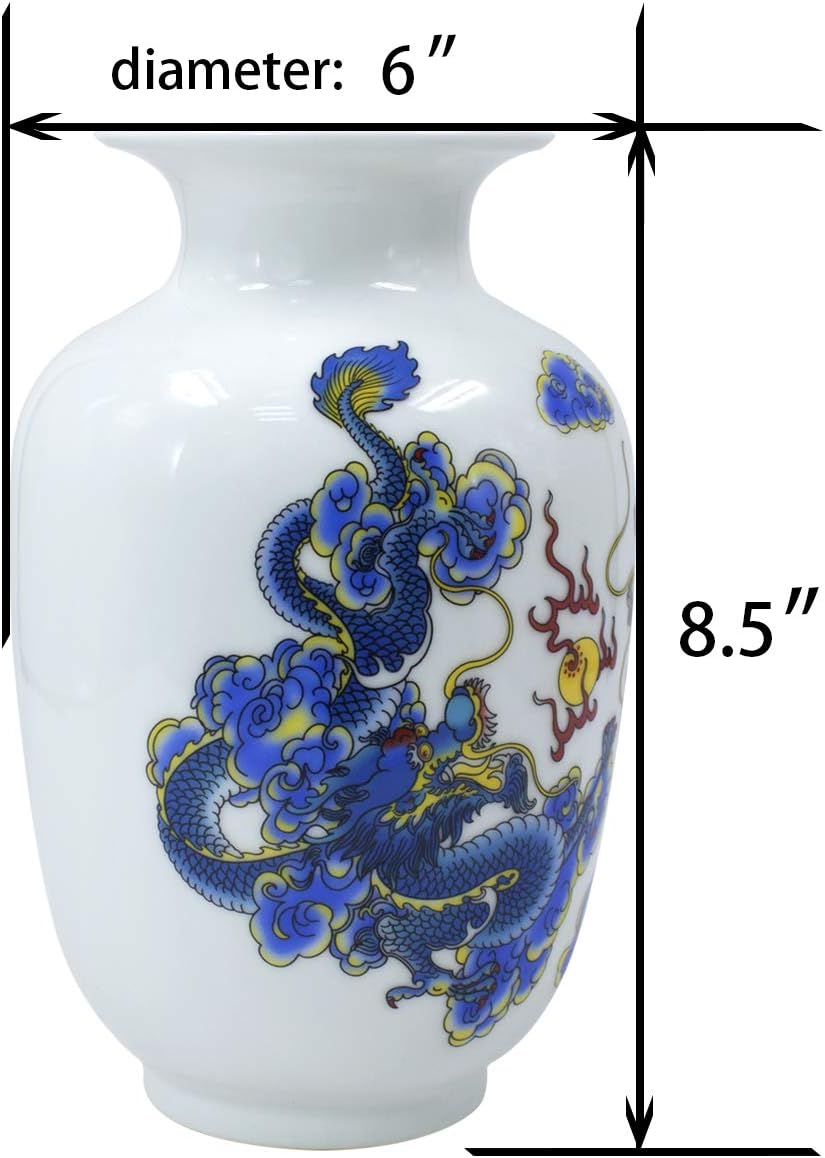 Blue and White Vase, Handmade Chinese Porcelain Flower Vase, Dragon Motif