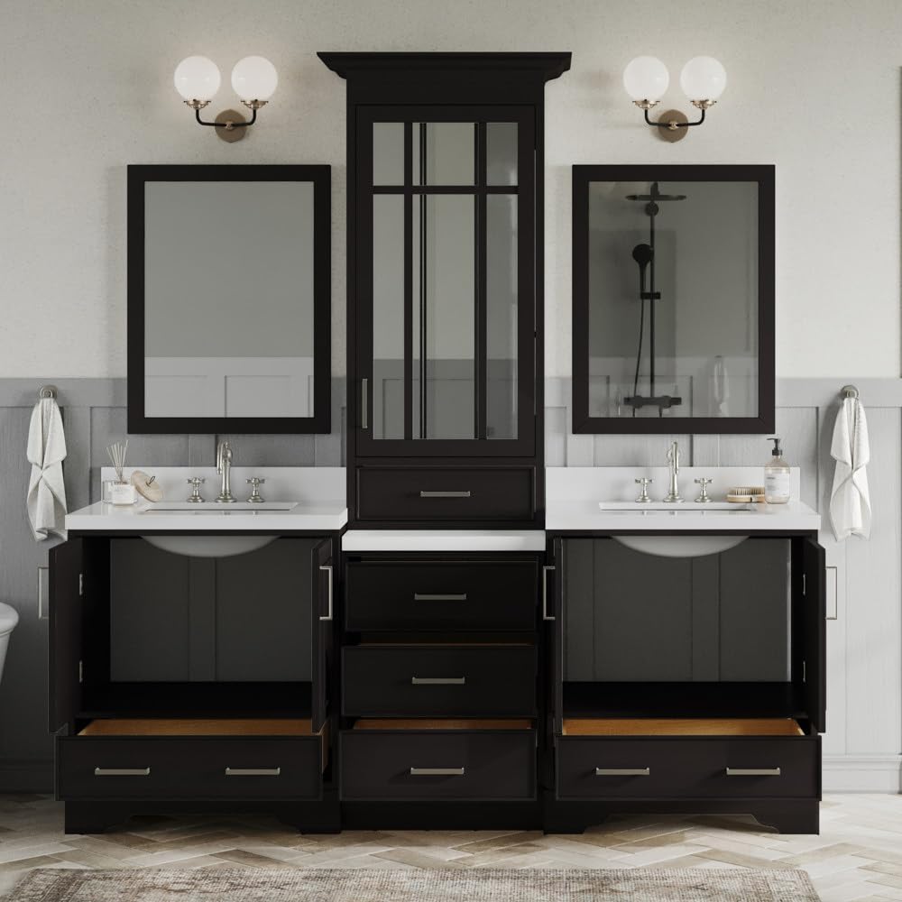 85" Espresso Double Vanity with 1.5" Edge Pure White Quartz Countertop & Backsplash