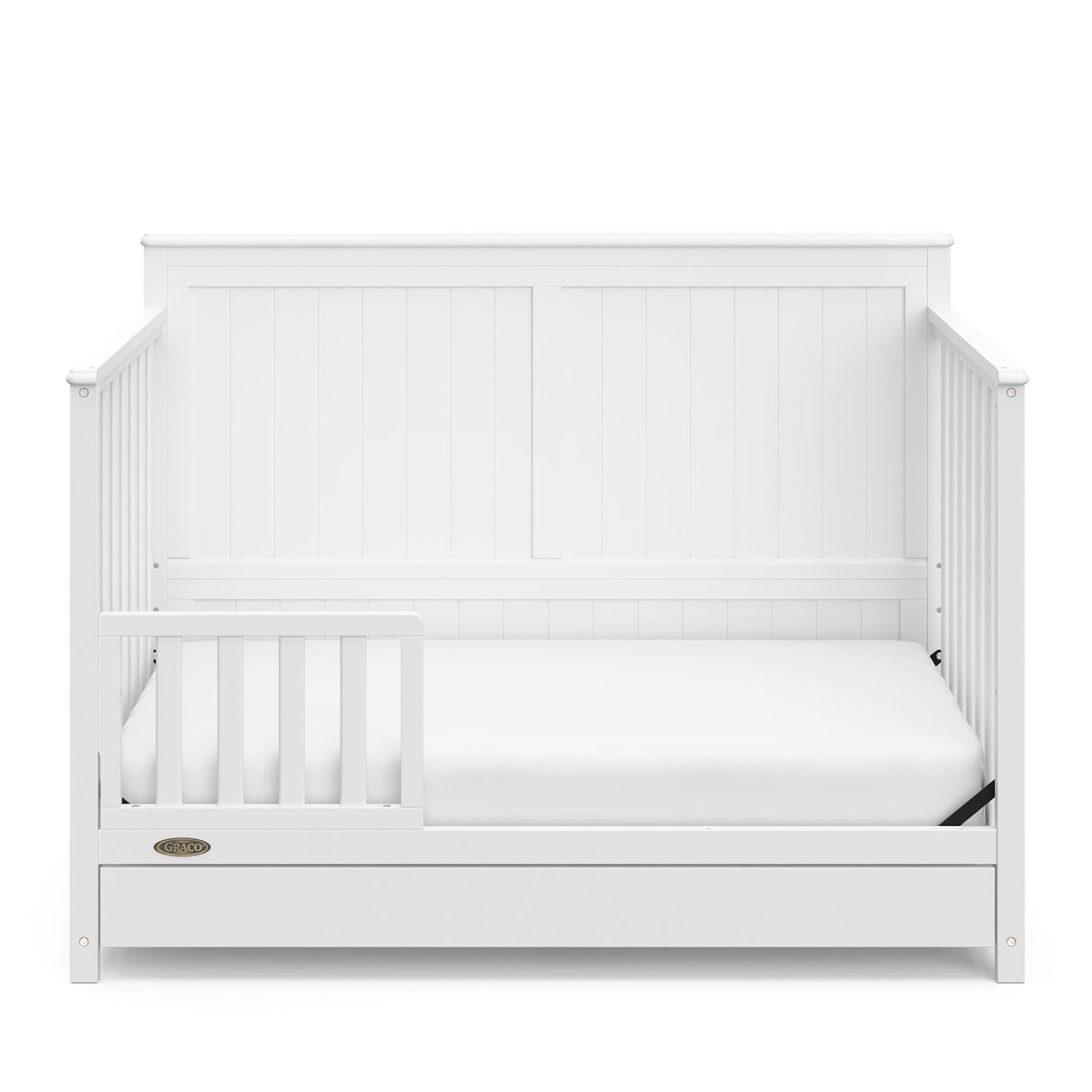 5-in-1 Convertible Crib with Drawer (White) – GREENGUARD Gold Certified, Crib